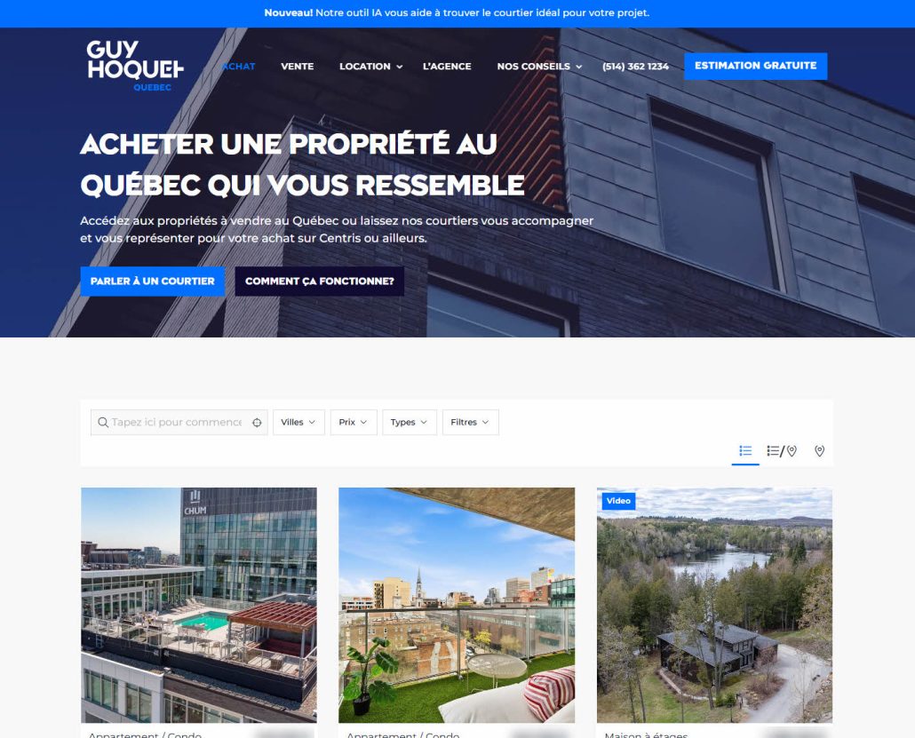 Guy Hoquet, agence immobilière et site immobilier pour acheter des propriétés au Québec
